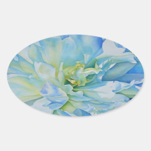 Adesivo Oval Cor de água floral azul Elegante