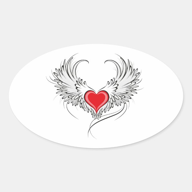 Adesivo Oval Coração Anjo Vermelho com asas (Frente)