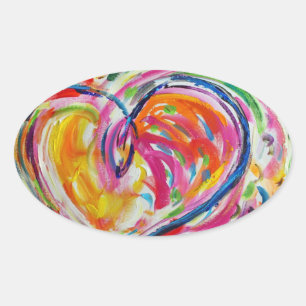 Adesivo Oval Coração de Joy Painting Stickers Art Labels