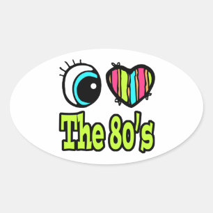 Adesivo Oval Coração de Olhos Brilhantes Eu adoro os anos 80