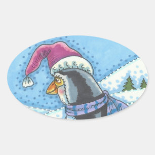 ADESIVO OVAL CORAÇÃO DE QUERIDA FRIO, PINGUINAS DE NATAL