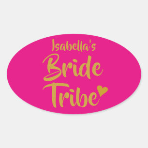 Adesivo Oval Coração Dourada de Tribo de Noiva Personalizada