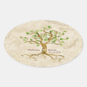 Adesivo Oval Coração personalizado Antiqued raizes dos nomes 