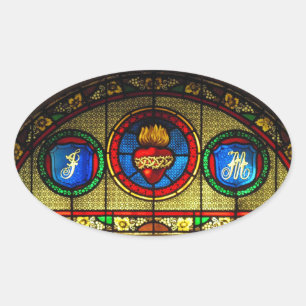 Adesivo Oval Coração sagrado (etiqueta do vitral de J&M)