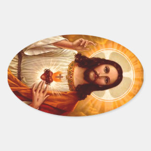Adesivo Oval Coração sagrado religioso bonito da imagem de