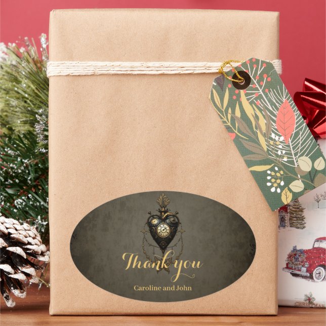 Adesivo Oval Coração Steampunk, (Feriado)