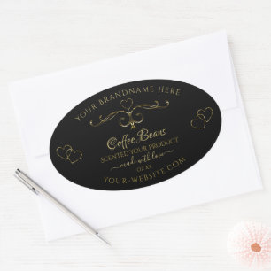 Adesivo Oval Corações do Ornamentado Dourado Elegante nos rótul
