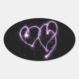 Adesivo Oval Corações Roxos Dois Sparkler