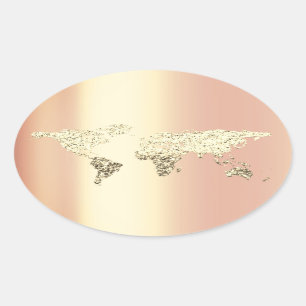 Adesivo Oval Coral dourado do globo da terra do destino do mapa