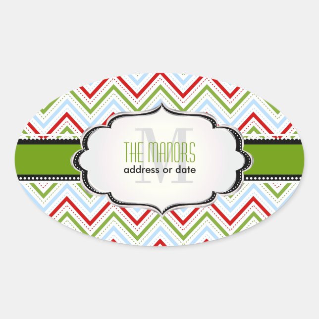 Adesivo Oval Cores PixDezines Chevron/Christmas/DIY (Frente)