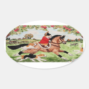 Adesivo Oval Corgi Huntsman dirige-se para Hounds Sticker