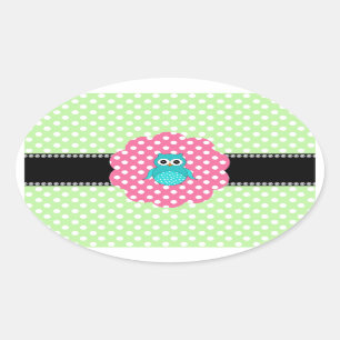 Adesivo Oval Coruja extravagante de turquesa