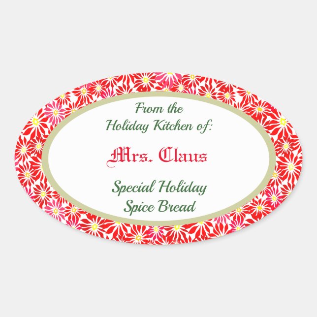 Adesivo Oval Cozinha de Natal de Poinsettia Baking Sticker (Frente)