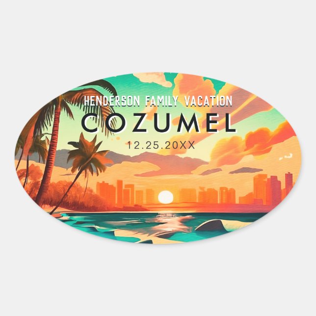 Adesivo Oval Cozumel Mexico Palm Tree Souvenir (Frente)