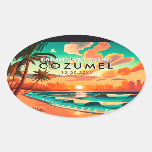Adesivo Oval Cozumel Mexico Palm Tree Souvenir