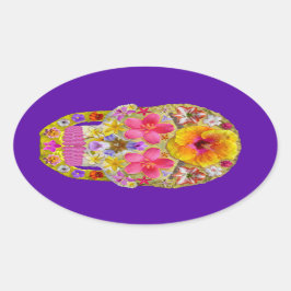 Adesivo Oval Crânio da Flor 4 - Tropical