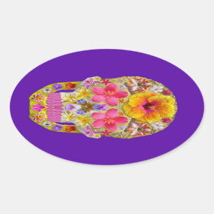 Adesivo Oval Crânio da Flor 4 - Tropical