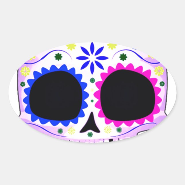Adesivo Oval Crânio de Açúcar - Design de Tatuagem (Frente)