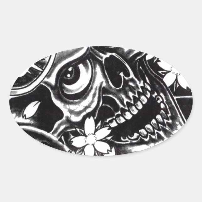 Adesivo Oval Crânio de tatuagem (Frente)