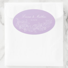 Adesivo Oval Crest de Casamento Roxo Pastel Ornamentação Clássi