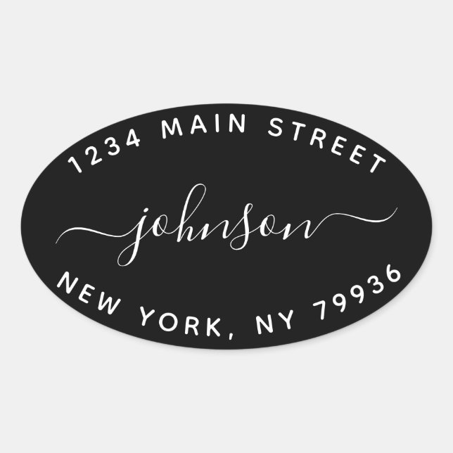 Adesivo Oval Crie seu próprio endereço de devolução preto-branc (Frente)