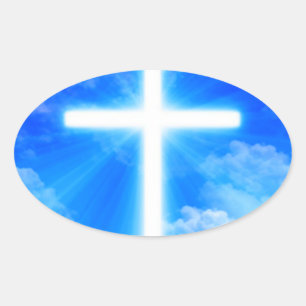 Adesivo Oval Cristão Personalizável da Cruz de Jesus Cristo Cla