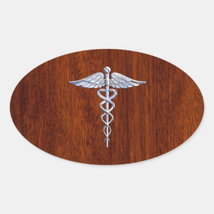 Adesivo Oval Cromo Como Caduceus Símbolo Médico Mahogany Brow