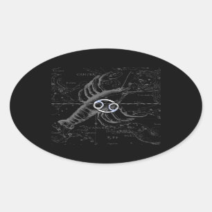 Adesivo Oval Cromo como Cancer - Sinal Zodiac em Hevelius