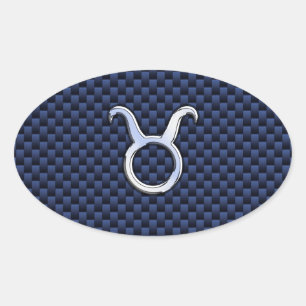 Adesivo Oval Cromo Como Taurus Zodíaco - Sinal Azul Carbono Im