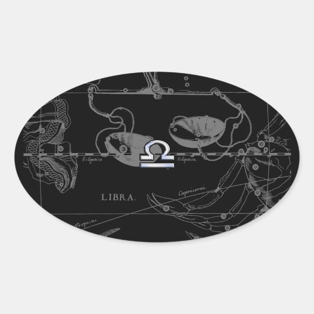 Adesivo Oval Cromo prateado como Libra Zodiac Sinal em Hevelius (Frente)