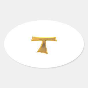 Adesivo Oval Cruz de tau Franciscan do olhar 3-D dourado