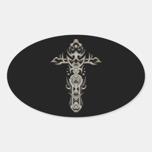 Adesivo Oval Cruz ornamentado cristã 57