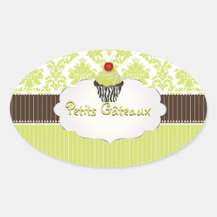 Adesivo Oval Cupcake da chave PixDezines+limão damask/DIY