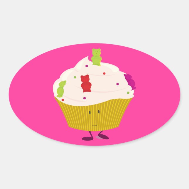 Adesivo Oval Cupcake de urso-múmia sorridente (Frente)
