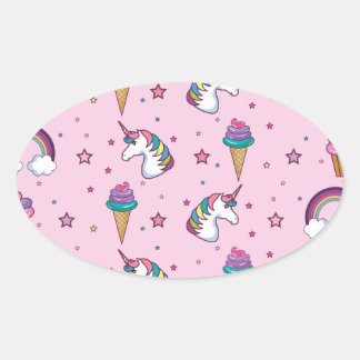 Adesivo Oval Cupcake Kawaii Icecream Unicorn Fairytale