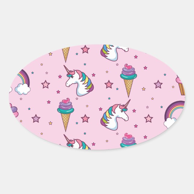 Adesivo Oval Cupcake Kawaii Icecream Unicorn Fairytale (Frente)