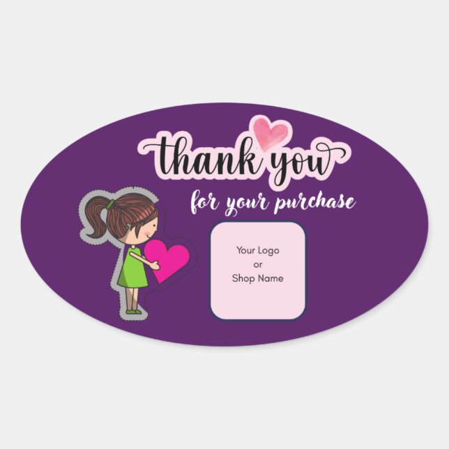 Adesivo Oval Customized Thank You Card for Your Purchase Labels (Frente)