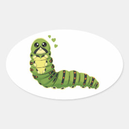 Adesivo Oval Cute Caterpillar with Hearts