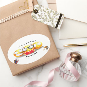 Adesivo Oval Cute Emoji Sorria Leitura de Amor
