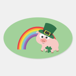 Adesivo Oval Cute Leprechaun Pig