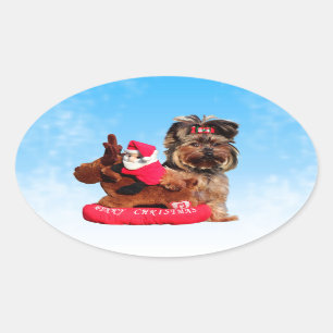 Adesivo Oval Cute Yorkshire Terrier Felry Natal
