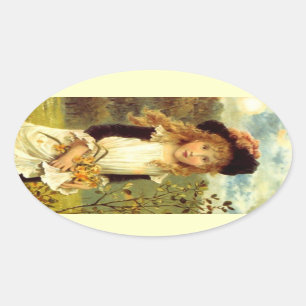 Adesivo Oval Daffodil da menina do Pinafore do Victorian do