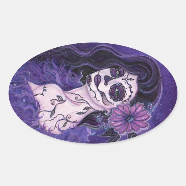 Adesivo Oval Daisy Day of the Dead glamour girl By Renee (Frente)