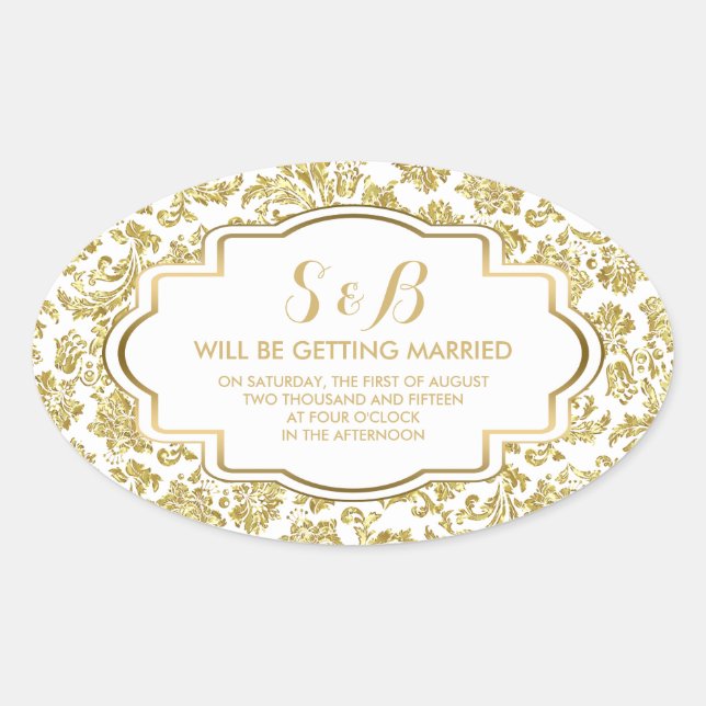 Adesivo Oval Damasco Dourado Branco E Metálico 3a Padrão (Frente)