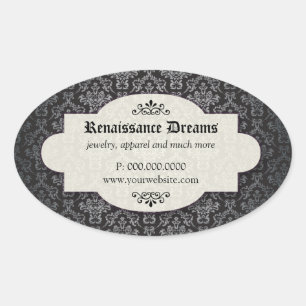 Adesivo Oval Damasco Preto Sumituoso
