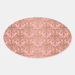Adesivo Oval Damasco Rosa e Dourado Fancy Blushing