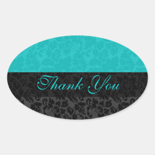 Adesivo Oval Damascos florais elegantes corajosos do preto & da
