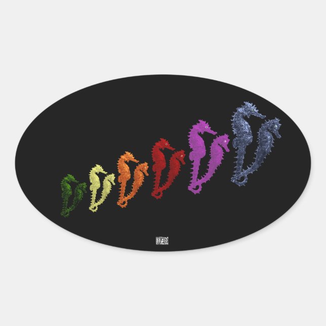 Adesivo Oval Dança Dos Cavalos-marinhos Pop Art 1.O (Frente)