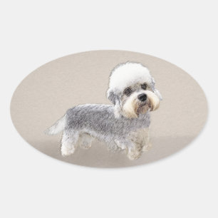 Adesivo Oval Dandie Dinmont Terrier pintando arte canina origin