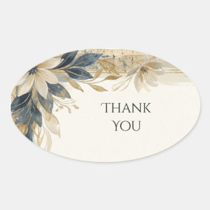Adesivo Oval de Agradecimento Floral Dourado Marin
